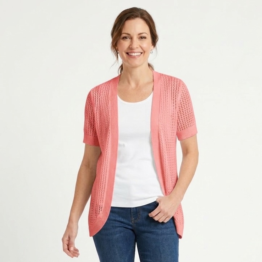 Salmon Pink Open-Knit Women's Sweater